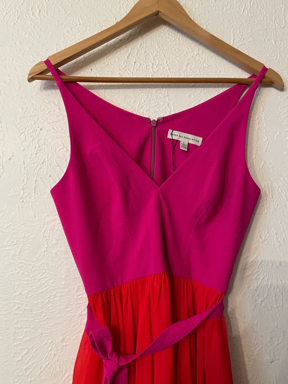 NWT Dress the Population V-neck Pink Red Color Blocked Cocktail Dress Small - Picture 6 of 8